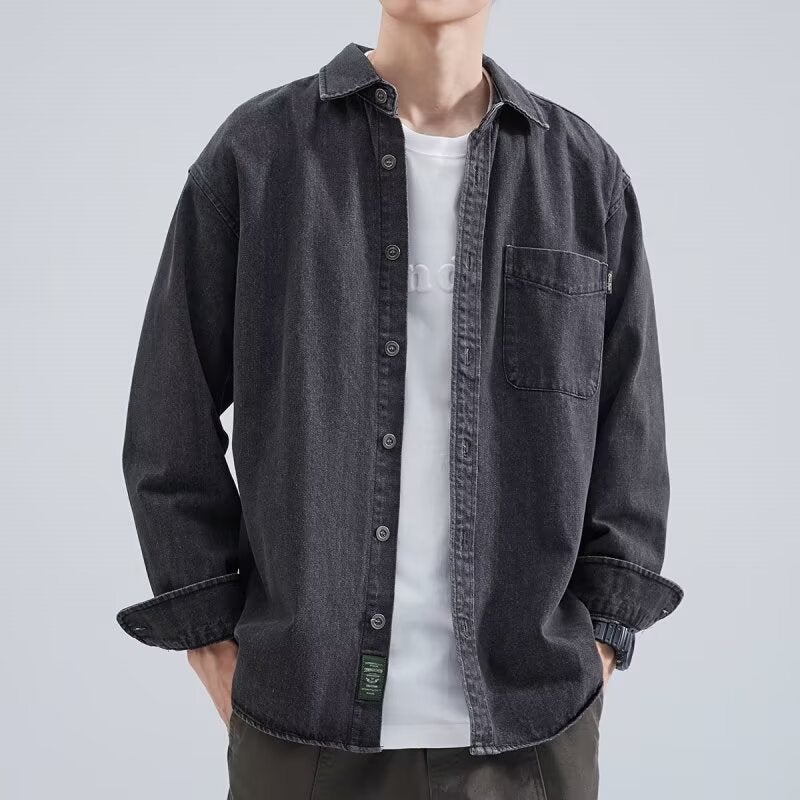 Denim Shirt Men'S Long Sleeve 2025 Japanese Vintage Loose Workwear Shirt Men'S Casual Jacket - Image 3
