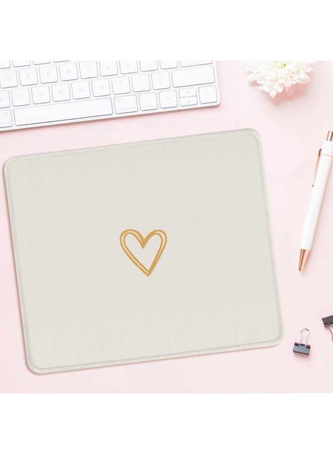 Seorsok Square Aesthetic Cute Heart Mouse Pad,Office Home Personalized Mouse Mat Design,Waterproof Funny Mousepad,Non-Slip Rubber Base Computer Mouse Pads for Wireless Mouse,Beige - Image 2