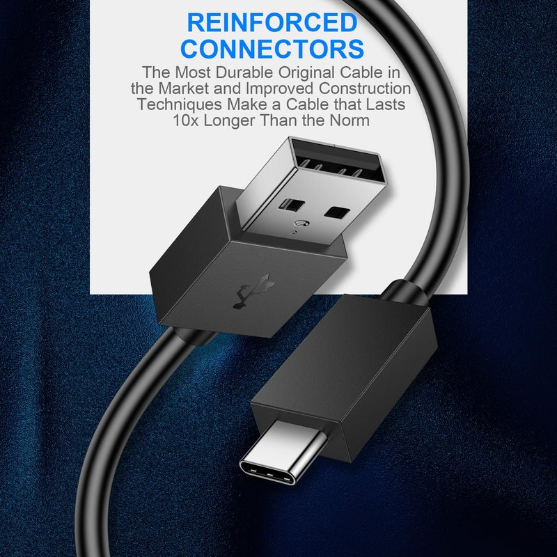 شاحن وحدة تحكم PS5 - عبوة من قطعتين، كابل شحن سريع 3A بطول 5 أقدام أصلي من OEM، كابل بيانات USB A إلى Type C، ملحقات سلكية لـ PlayStation 5 DualSense، Xbox Series S X Core، Elite Series 2، وحدة تحكم Switch - Image 3