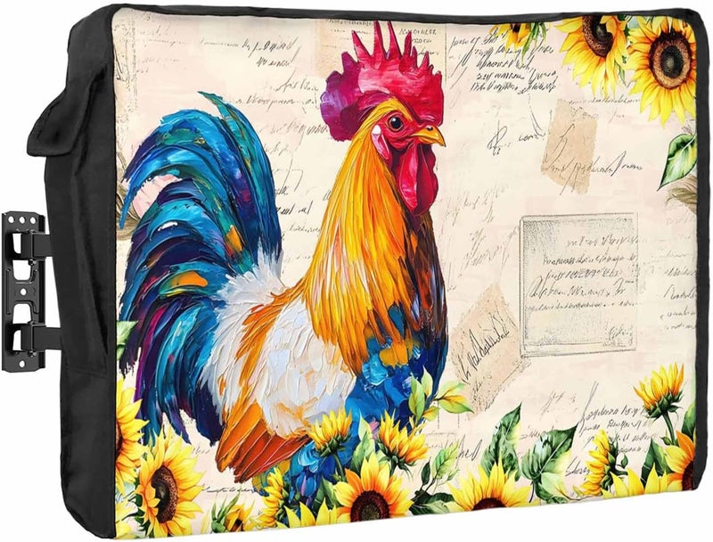 Rooster Sunflower Waterproof Outdoor TV Cover, Flower Animal Outside Weatherproof TV Enclosures for 48 to 50 Inch LCD Television Shield Flat Screen Protectors - Image 1