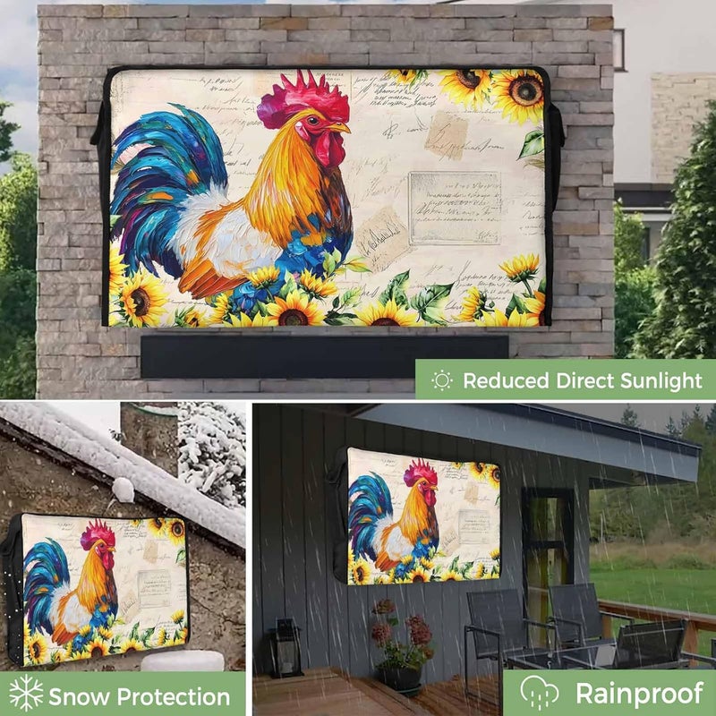 Rooster Sunflower Waterproof Outdoor TV Cover, Flower Animal Outside Weatherproof TV Enclosures for 48 to 50 Inch LCD Television Shield Flat Screen Protectors - Image 3