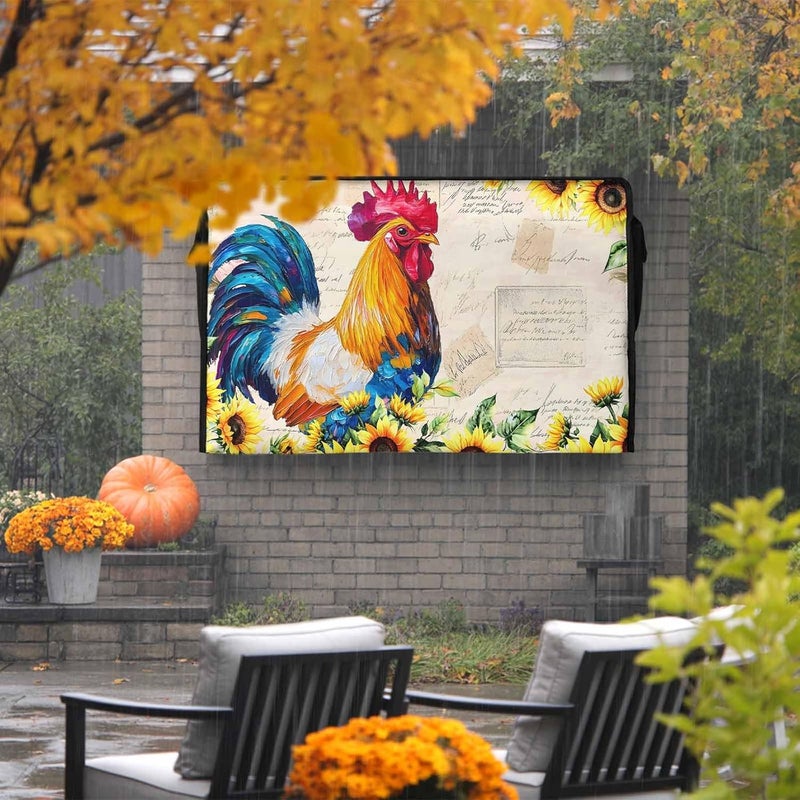 Rooster Sunflower Waterproof Outdoor TV Cover, Flower Animal Outside Weatherproof TV Enclosures for 48 to 50 Inch LCD Television Shield Flat Screen Protectors - Image 2