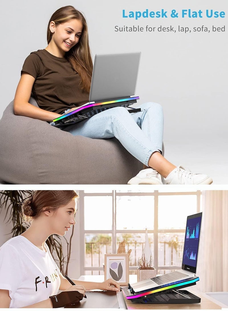 Laptop Cooling Pad, RGB Lights Laptop Cooler 6 Fans for 15.6-17.3 Inch Laptops, 7 Height Stands, 10 Modes Light, 2 USB Ports, Desk or Lap Use (A8,Blue)