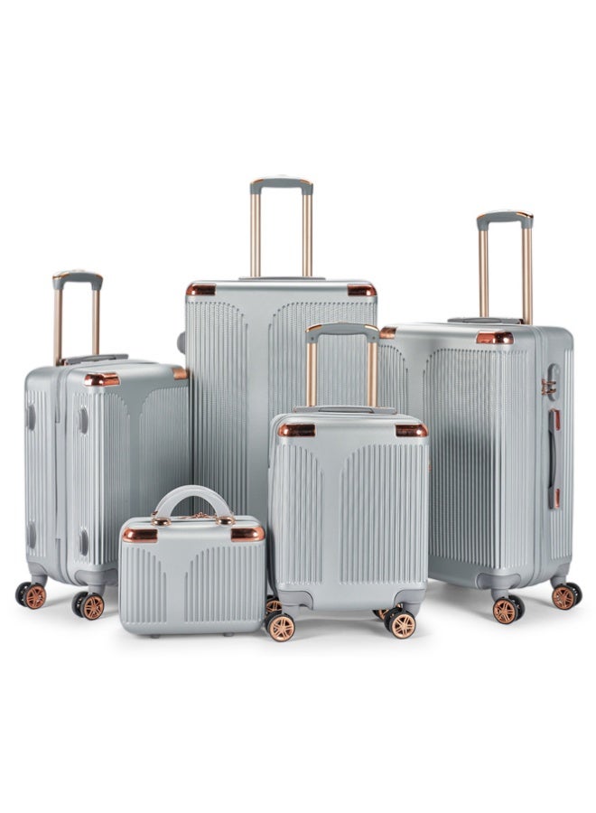 ليمرا طقم شنط سفر مكون من 5 حقائب أمتعة بـ 4 عجلات بتصميم صلب و حديث فضي - Image 1