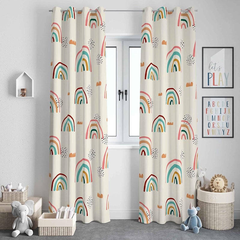 chiinvent Rainbow Curtains for Kids Cute Rainbow Room Darkening Window Curtains Decorative Cartoon Blackout Curtain for Girls Bedroom Nursery, C1, 52" x 96", 2 Panels - Image 1