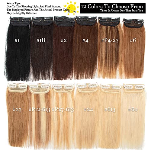FEIPRO Invisible Hairpin Clip In Human Hair Extensions for Women With Short/Thinning Hair - Silky Straight One Piece Front Hairpieces Add Hair Volume - Fluffy Length, Thick 12Inch#2 Dark Brown - Image 2