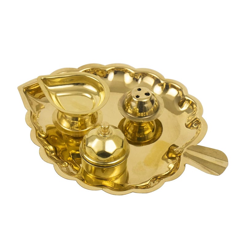 Spillbox Traditional Handcrafted Brass Thali kumkum Plate for PoojaWorshipBowlDhoopDiya