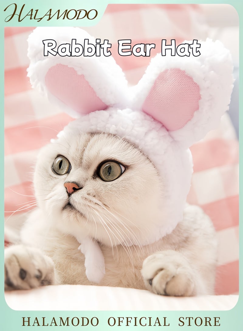 HALAMODO Pet Bunny Ears Hat Plush Costume for Kittens and Cats Soft Headband for Pet Dress Up Lovely Cat Accessories for Party Headdress for Small Pets - Image 1