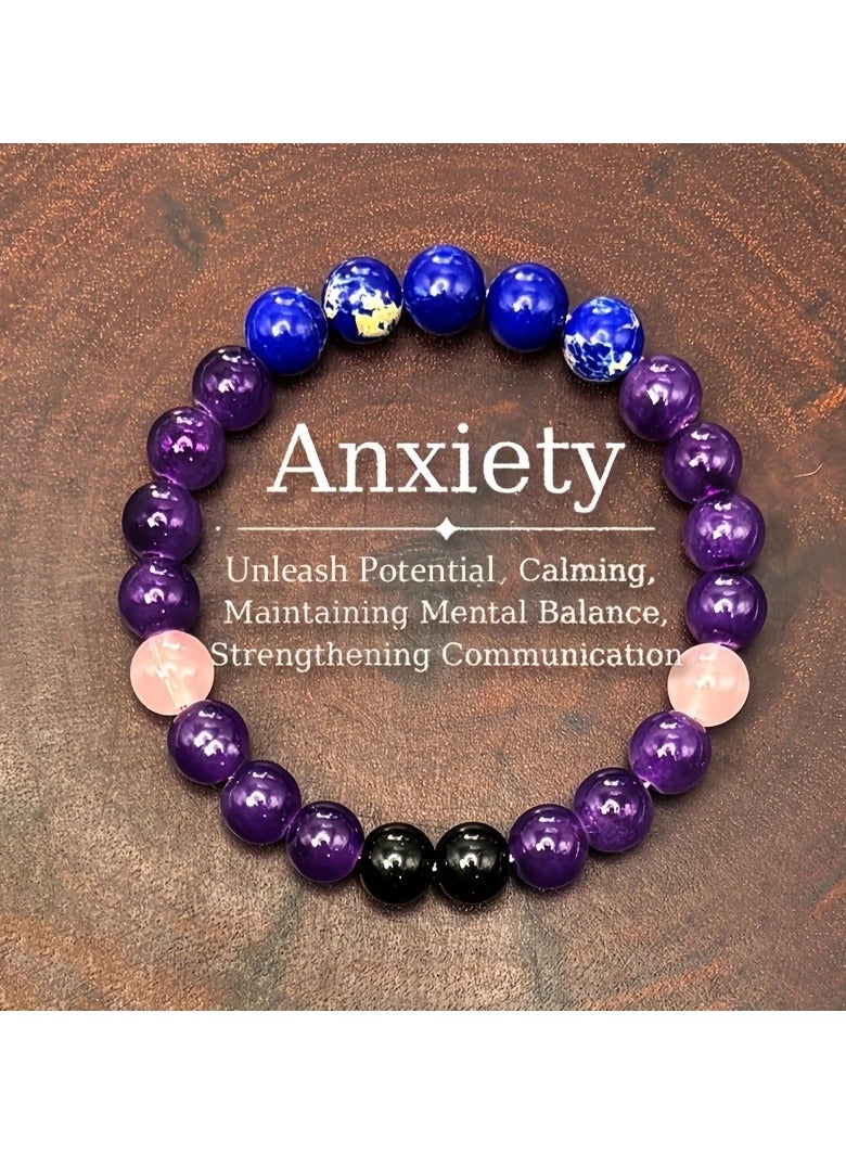 Goolsky 1pc Lapis Lazuli Beaded Bracelet for Anxiety, Multi-Color Beads, Enhances Calm & Balance, Ideal Gift for Men and Women, Stress Jewelry | Beaded Bracelet | Handcrafted Bracelet - Image 1