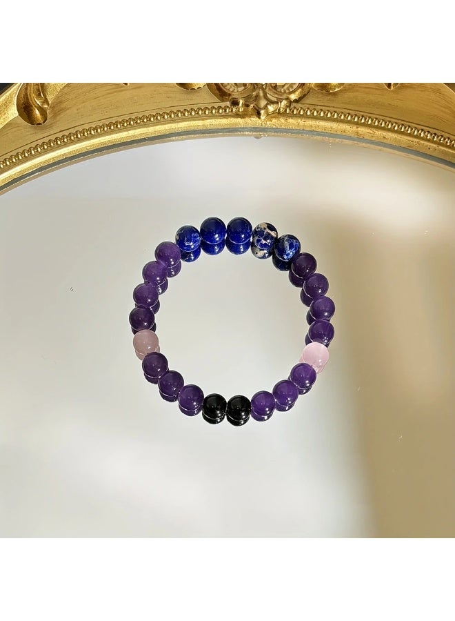 Goolsky 1pc Lapis Lazuli Beaded Bracelet for Anxiety, Multi-Color Beads, Enhances Calm & Balance, Ideal Gift for Men and Women, Stress Jewelry | Beaded Bracelet | Handcrafted Bracelet - Image 3