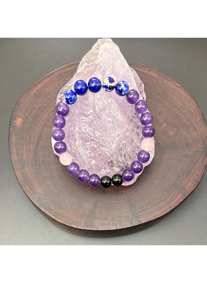 Goolsky 1pc Lapis Lazuli Beaded Bracelet for Anxiety, Multi-Color Beads, Enhances Calm & Balance, Ideal Gift for Men and Women, Stress Jewelry | Beaded Bracelet | Handcrafted Bracelet - Image 4