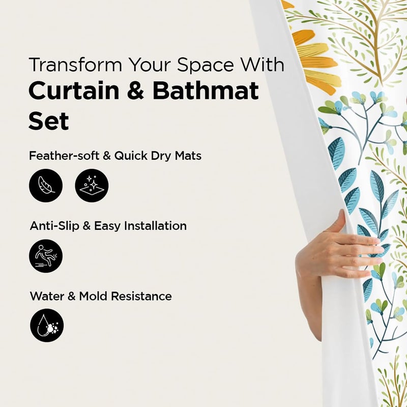 Homestic Shower Curtain & Bathmat Set | Non-Slip Bath mats for Bathroom | Easy-Slide Curtains | Polyester Curtain or Bathmat for Bath D?cor | XTL313-3T | 3 Pcs Set | Multicolor - Image 2