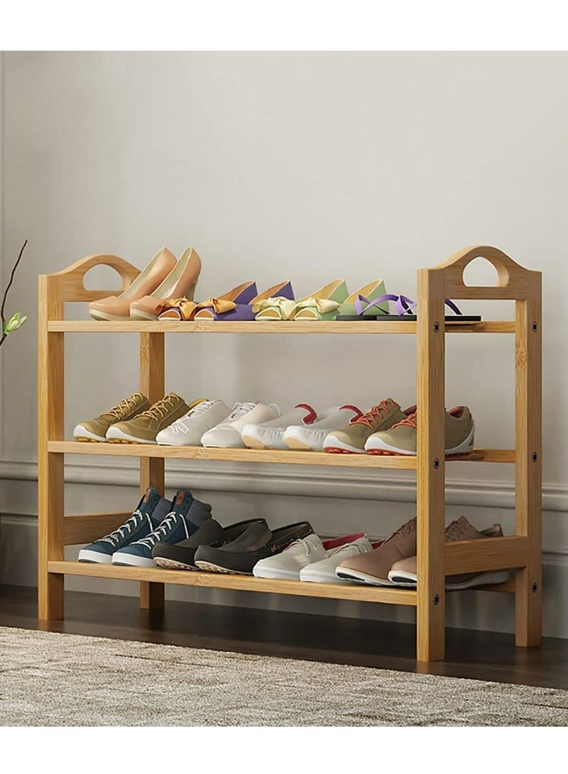 3 Tier Bamboo Shoe Rack for Closet Free Standing Wood Shoe Shelf Storage Organizer for Entryway Small Space Stackable