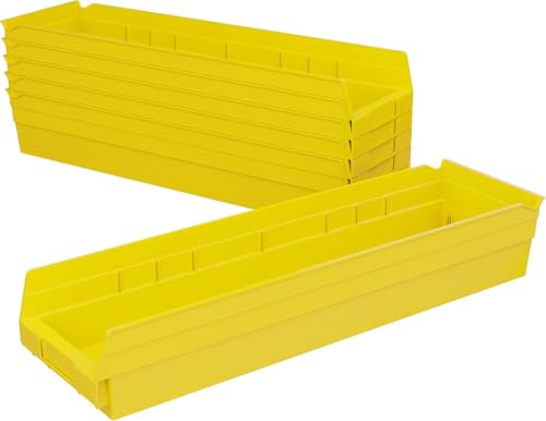 AkroMils 30164 Plastic Shelf Bins Heavy Duty Storage Bins for Garage Closet and Drawer Organization 24Inch x 612Inch x 4Inch Yellow 6Pack