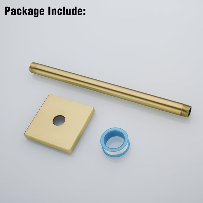 Random Straight Shower Arm with Flange,Gold 12 Inches Ceiling Mount Shower Head Extension Arm,Brushed Gold.RD-91038-12BG-SQ - Image 5