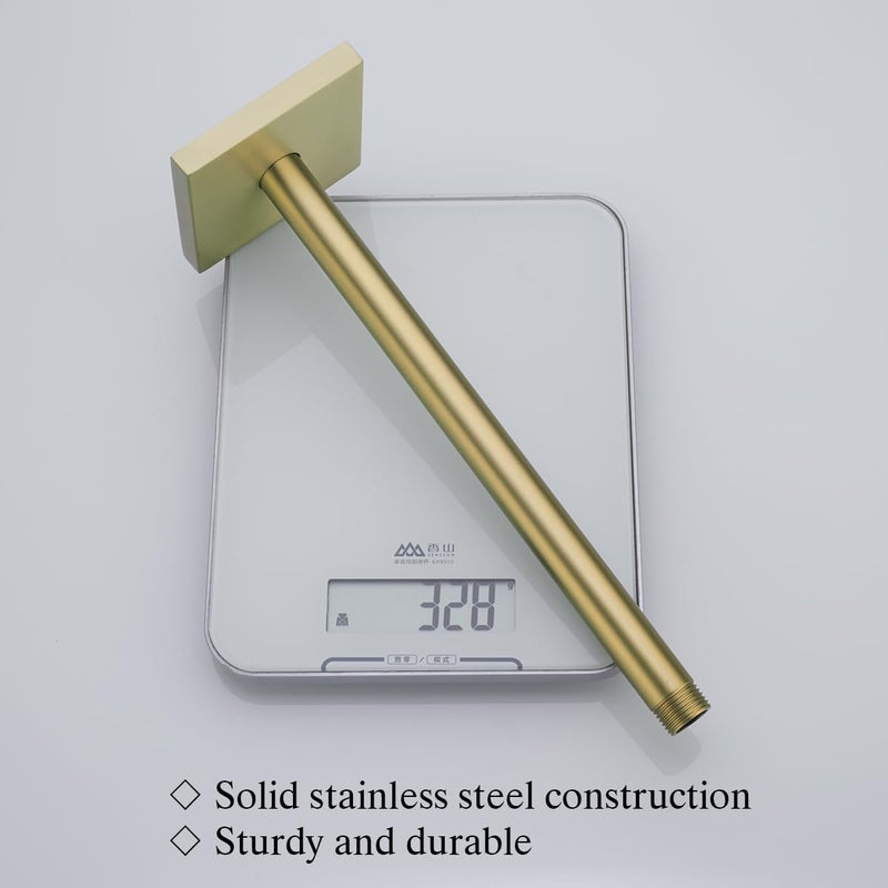 Random Straight Shower Arm with Flange,Gold 12 Inches Ceiling Mount Shower Head Extension Arm,Brushed Gold.RD-91038-12BG-SQ - Image 2