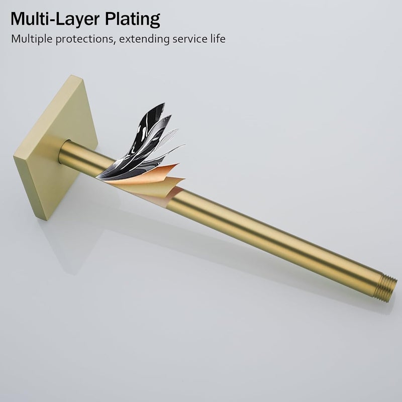 Random Straight Shower Arm with Flange,Gold 12 Inches Ceiling Mount Shower Head Extension Arm,Brushed Gold.RD-91038-12BG-SQ - Image 4