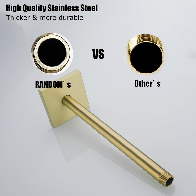 Random Straight Shower Arm with Flange,Gold 12 Inches Ceiling Mount Shower Head Extension Arm,Brushed Gold.RD-91038-12BG-SQ - Image 3