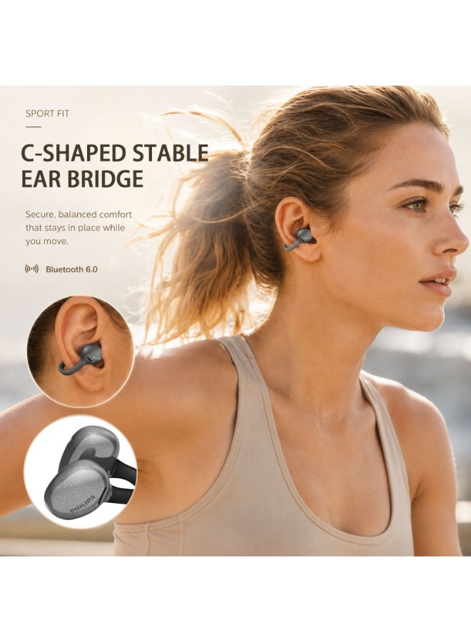 Philips 400 mAh TAQ3220, Earphone,True Open Ear Headphones,True Wireless Earbuds,Long Playtime, IP54 Water and Dust Proof with ANC,AI Call Noise Reduction,3D Surround Sound,Sterling Sound, Secure Fit and Comfort, For Sports, Work, Black. - Image 4