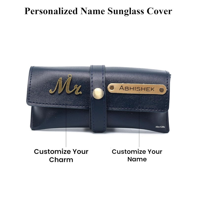 AICA Personalised Name & Charm Leather Sunglass Case Cover for Men & Women | Hard Case Eyewear Cover - Image 2