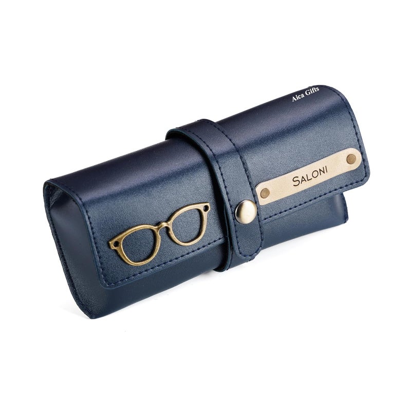 AICA Personalised Name & Charm Leather Sunglass Case Cover for Men & Women | Hard Case Eyewear Cover - Image 1