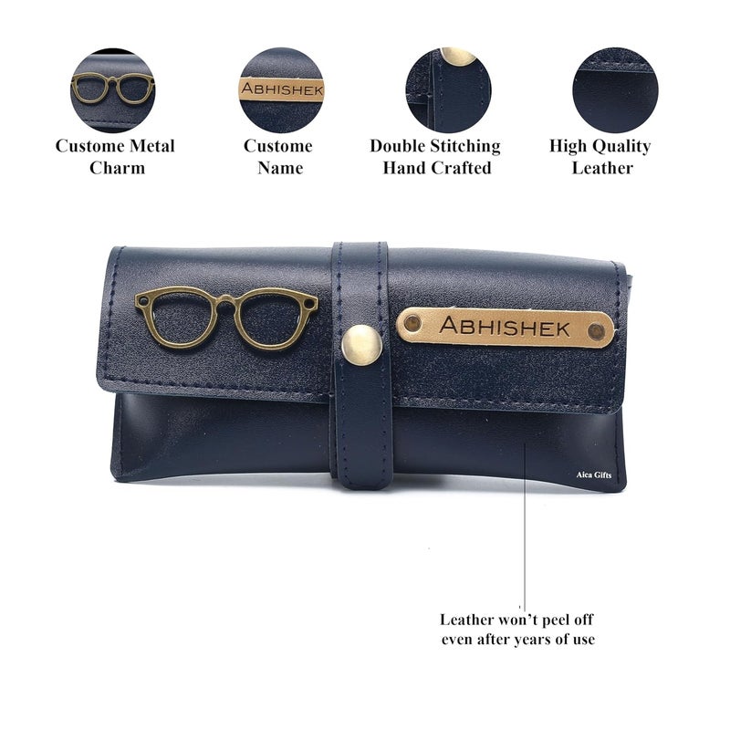 AICA Personalised Name & Charm Leather Sunglass Case Cover for Men & Women | Hard Case Eyewear Cover - Image 3