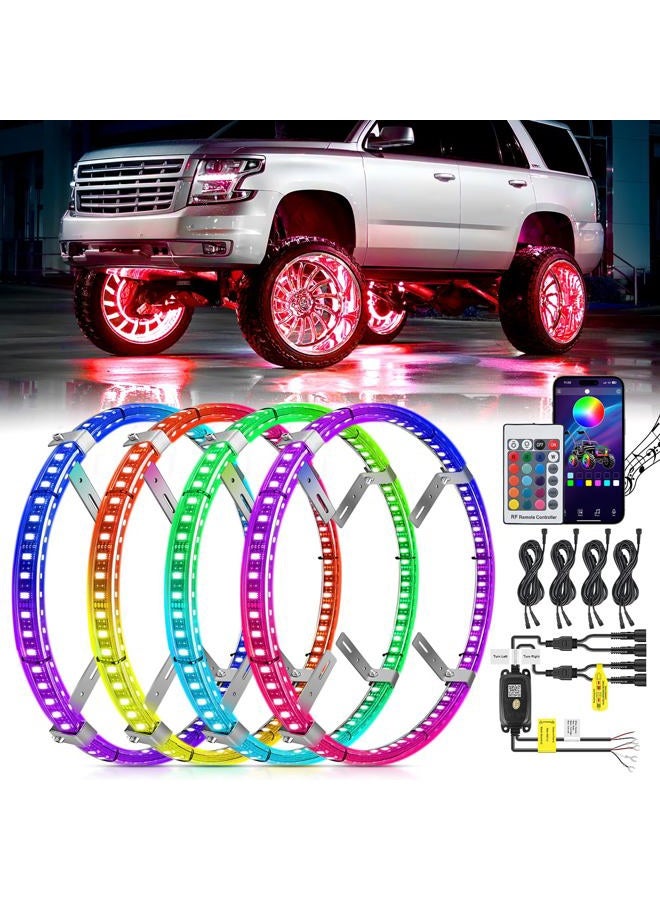 Nilight 4PCS 17.5inch Double Row LED Wheel Ring Lights RGB with APP and Remote Control Neon Wheel Rim Lights w/Turn Signal and Braking Function Dual Row for Car Van SUV Truck - Image 1