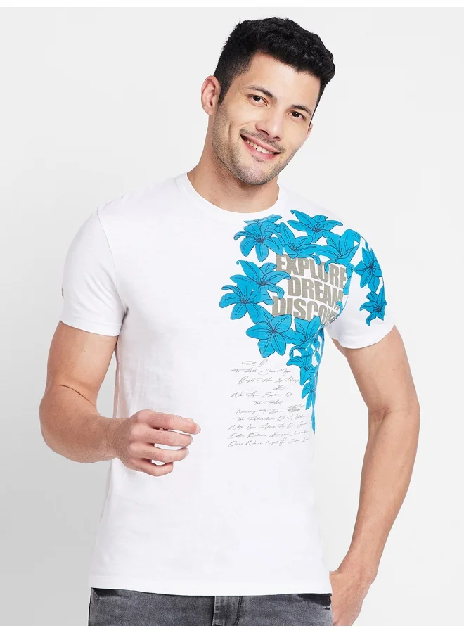 بيينغ هيومان Mens White Round Neck Short Sleeve T-Shirt