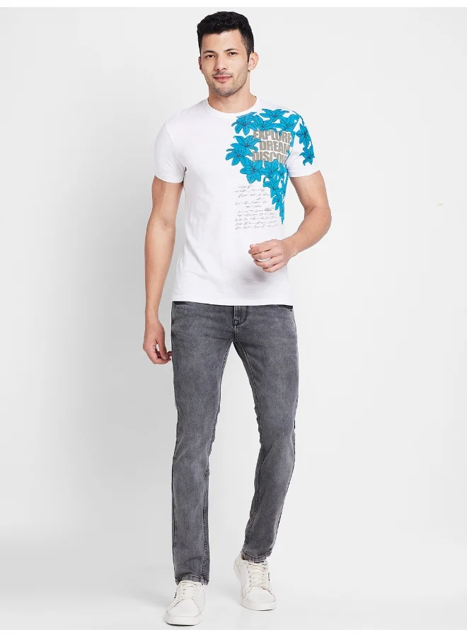 بيينغ هيومان Mens White Round Neck Short Sleeve T-Shirt