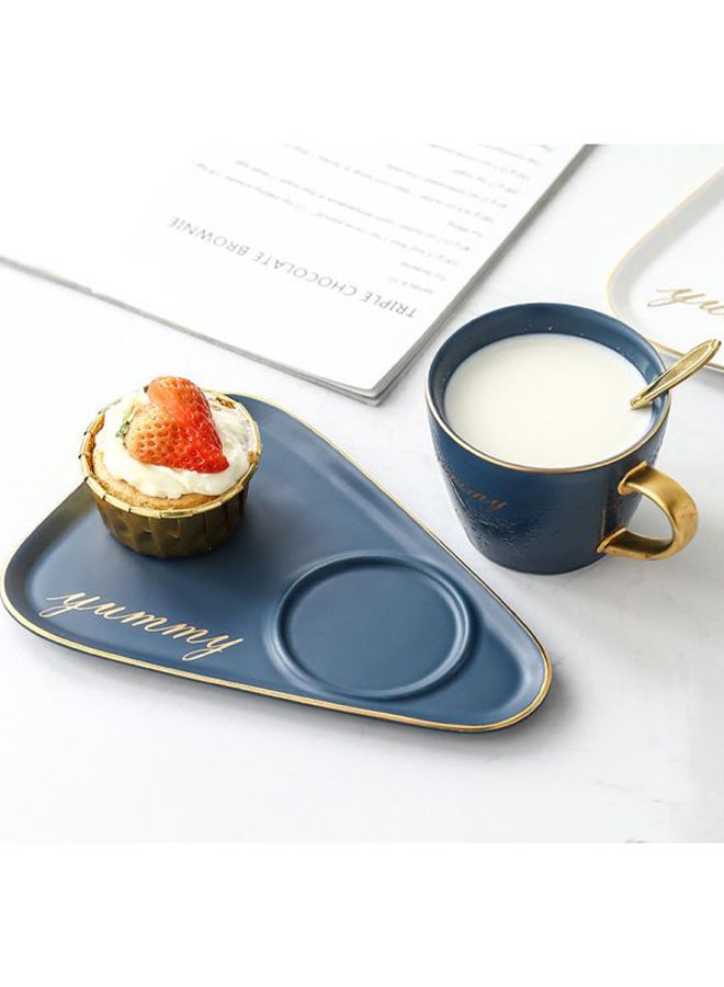 3-Piece Nordic Rim Designed Coffee Cup, Saucer And Spoon Set Blue/Gold 22x15x11cm - Image 3