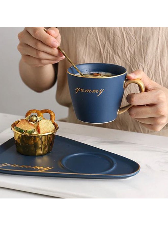 3-Piece Nordic Rim Designed Coffee Cup, Saucer And Spoon Set Blue/Gold 22x15x11cm - Image 4