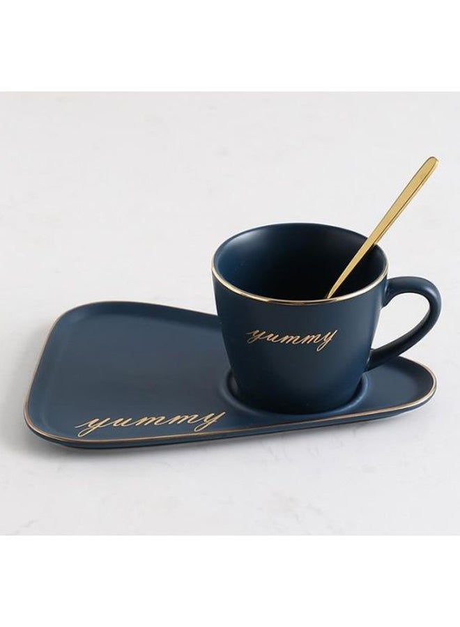 3-Piece Nordic Rim Designed Coffee Cup, Saucer And Spoon Set Blue/Gold 22x15x11cm - Image 2