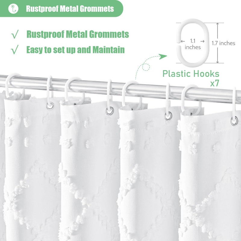 Dynamene دش نسيج دش دش الستار 42 × 72 بوصة بوهو معنقدة مخططة مخططة صغيرة الستائر دش القماش الدش للحمام الضيق الضيق سميك البوليستر دش الستار مجموعة مع 7 السنانير أبيض - Image 5