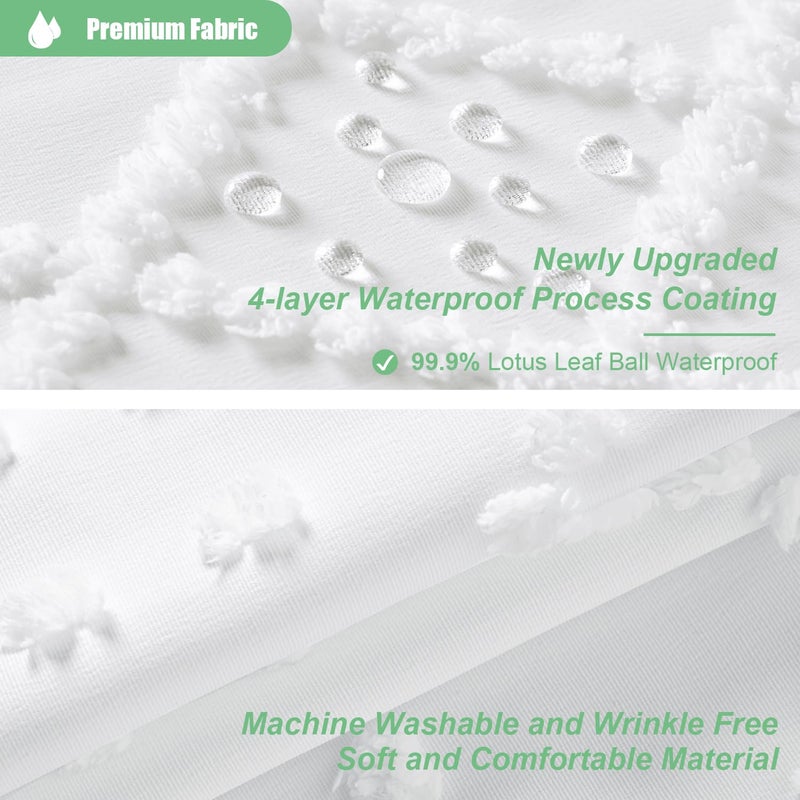 Dynamene دش نسيج دش دش الستار 42 × 72 بوصة بوهو معنقدة مخططة مخططة صغيرة الستائر دش القماش الدش للحمام الضيق الضيق سميك البوليستر دش الستار مجموعة مع 7 السنانير أبيض - Image 3