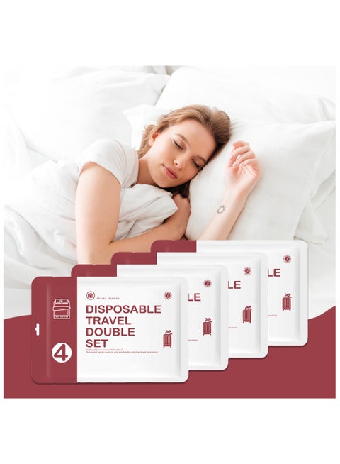 4 Pack Disposable Bed Sheets for Travel, Portable Disposable Bedding Set with Bed Sheet*1/Quilt Cover*1/Pillowcases*2 Disposable Bed Sheets King Size for Travel Business Trip Camping Hotel.