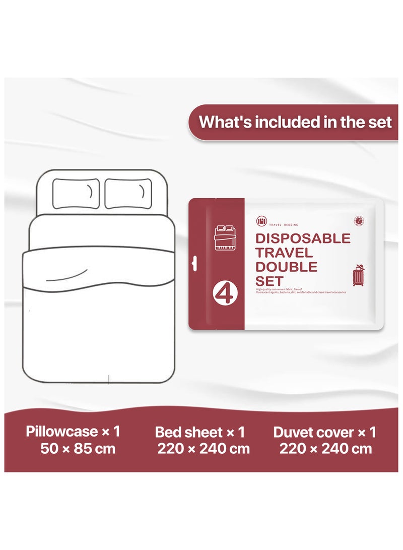4 Pack Disposable Bed Sheets for Travel, Portable Disposable Bedding Set with Bed Sheet*1/Quilt Cover*1/Pillowcases*2 Disposable Bed Sheets King Size for Travel Business Trip Camping Hotel.  - Image 3