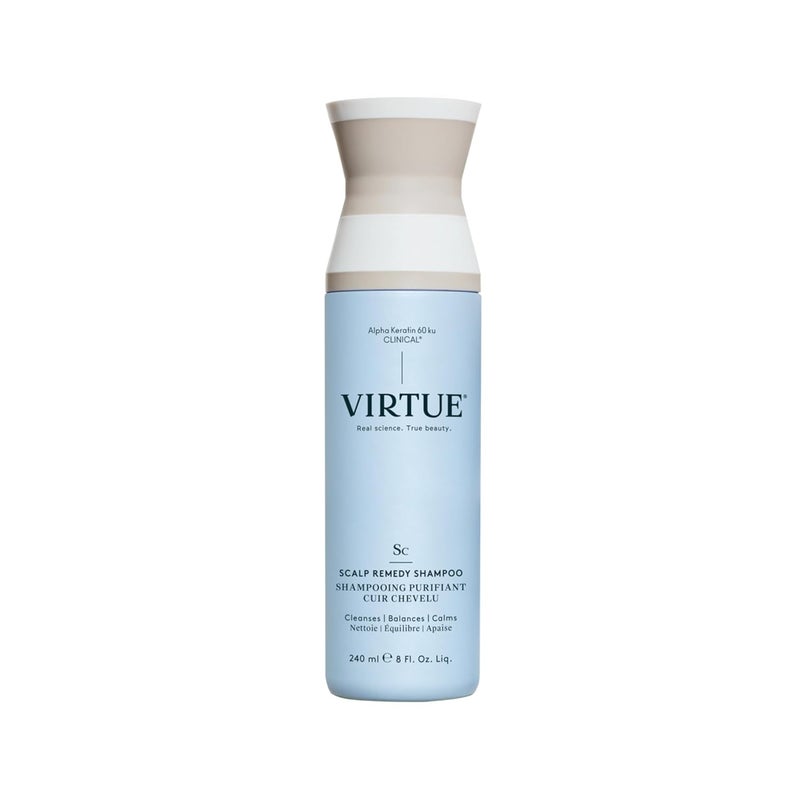 شامبو VIRTUE لعلاج فروة الرأس، متوازن للميكروبيوم لفروة الرأس الجافة والدهنية والمتهيجة، خالي من العطور، آمن لجميع أنواع الشعر، آمن للألوان، 8 أونصة سائلة