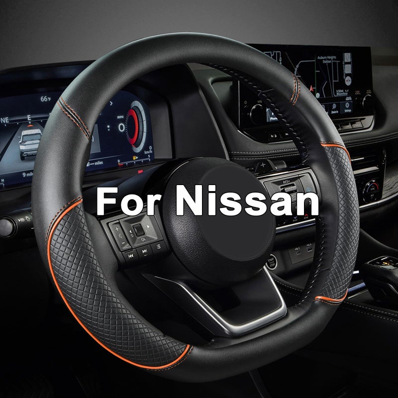 GIANT PANDA D Shape Steering Wheel Cover for Nissan Rogue Kicks - Auto Car Steering Wheel Cover Customized for Nissan Altima Sentra(Black+Orange Line-D-Shaped) - Image 1