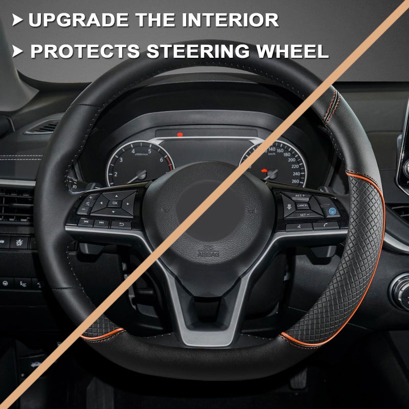 GIANT PANDA D Shape Steering Wheel Cover for Nissan Rogue Kicks - Auto Car Steering Wheel Cover Customized for Nissan Altima Sentra(Black+Orange Line-D-Shaped) - Image 5