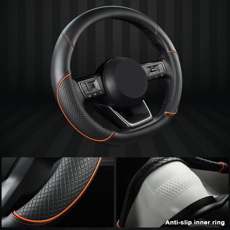 GIANT PANDA D Shape Steering Wheel Cover for Nissan Rogue Kicks - Auto Car Steering Wheel Cover Customized for Nissan Altima Sentra(Black+Orange Line-D-Shaped) - Image 4