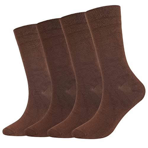 Athlemo Men's Super Soft Dress Crew Socks, 4 Pack Business Casual Sock Moisture Wicking Socks, Brown, 13-15 - Image 1