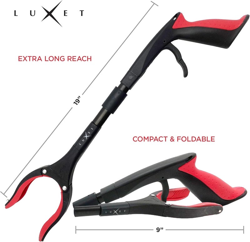 Luxet Grabber Reacher Tool 19 Inch Long, Foldable Pick Up Stick - Strong Grip Magnetic Tip - Heavy Duty Trash Picker Claw Reacher Grabber Tool Elderly Wheelchair Mobility Aid (Red) - Image 4
