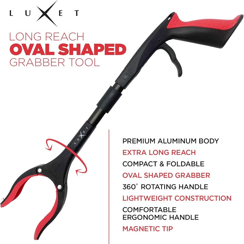 Luxet Grabber Reacher Tool 19 Inch Long, Foldable Pick Up Stick - Strong Grip Magnetic Tip - Heavy Duty Trash Picker Claw Reacher Grabber Tool Elderly Wheelchair Mobility Aid (Red) - Image 3