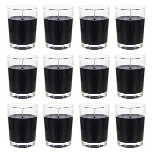 Mega Candles 12 pcs Unscented Glass Black Container Candle, Mini Party Light 5 Hour Burn Time 1.5 Inch x 1.75 Inch, Home Décor, Wedding Receptions, Occasions, Events, Festivities, Meditations, Prayers - Image 1
