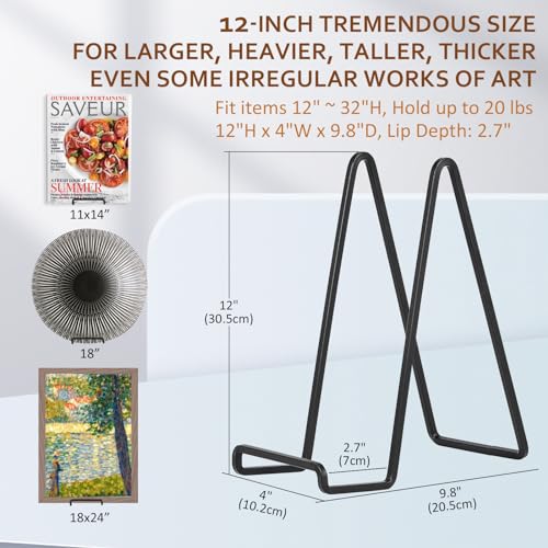 DIDUDIDU Large Plate Holder Display Stand - 12 inch Super Tall Big Plate Stands for Heavy Duty Display - Metal Picture Frame Stand - Tabletop Easel Stand for Decorative Platter | Plaque | Book - 2 Pack - Black - Image 2