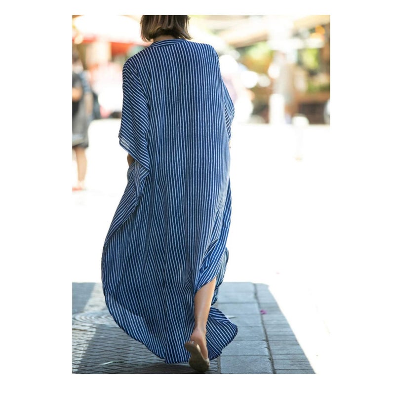 Zikra Maxi Bohemian Dress, Kimono, Beach Coverup, Women's Long Clothes, for Evening Wear, Summer Wear, Lounging at Home or Even as Sleepwear Amazing Gift for Ladies, One Size Fits Most (Blue) - Image 4