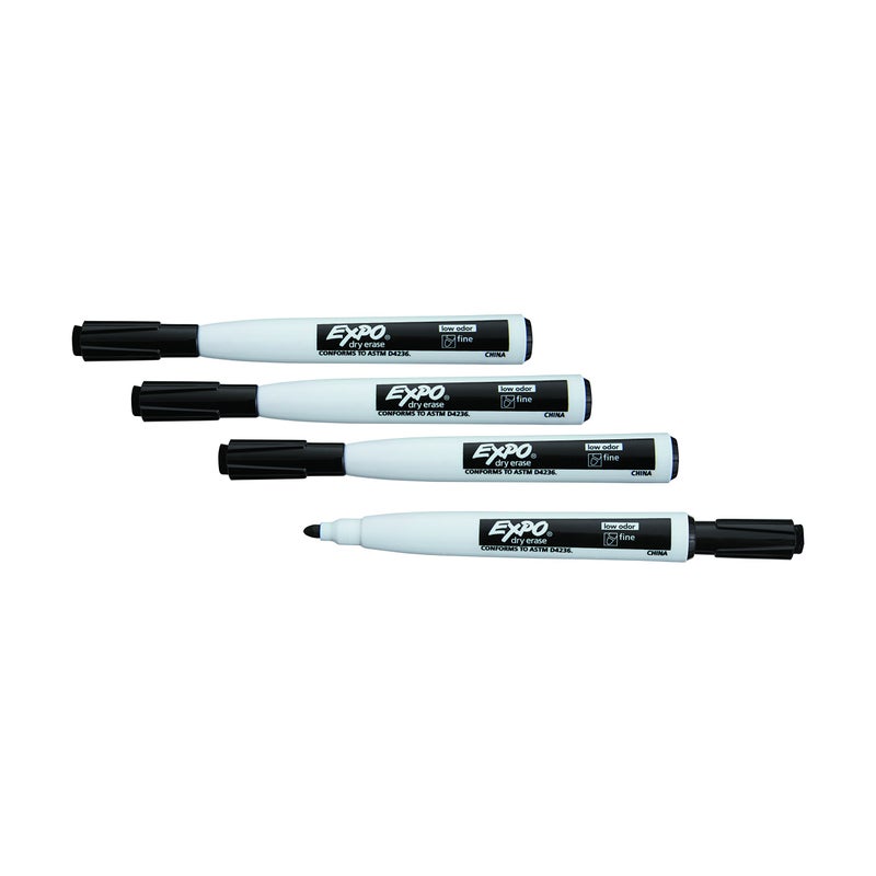 Expo Markers جافة قابلة للمسح مغناطيسية من إكسبو مع ممحاة، طرف رفيع، أسود، 4 قطع - Image 5