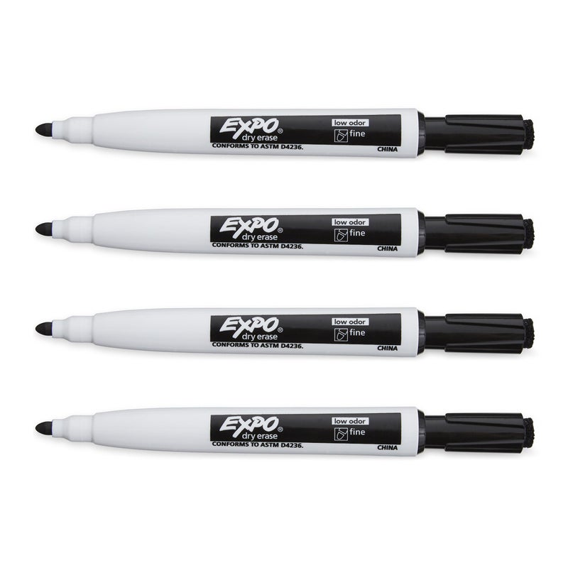 Expo Markers جافة قابلة للمسح مغناطيسية من إكسبو مع ممحاة، طرف رفيع، أسود، 4 قطع - Image 2