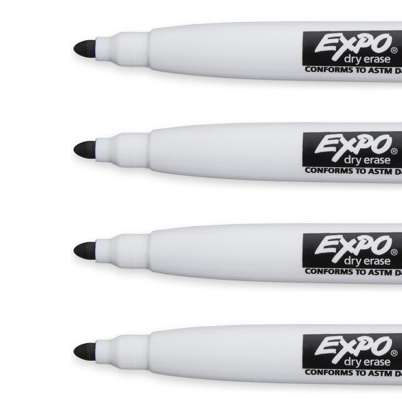 Expo Markers جافة قابلة للمسح مغناطيسية من إكسبو مع ممحاة، طرف رفيع، أسود، 4 قطع - Image 4