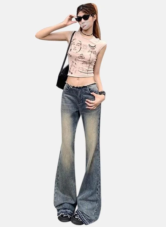 YUNIQEE Blue Cotton Flared High-Rise Jeans